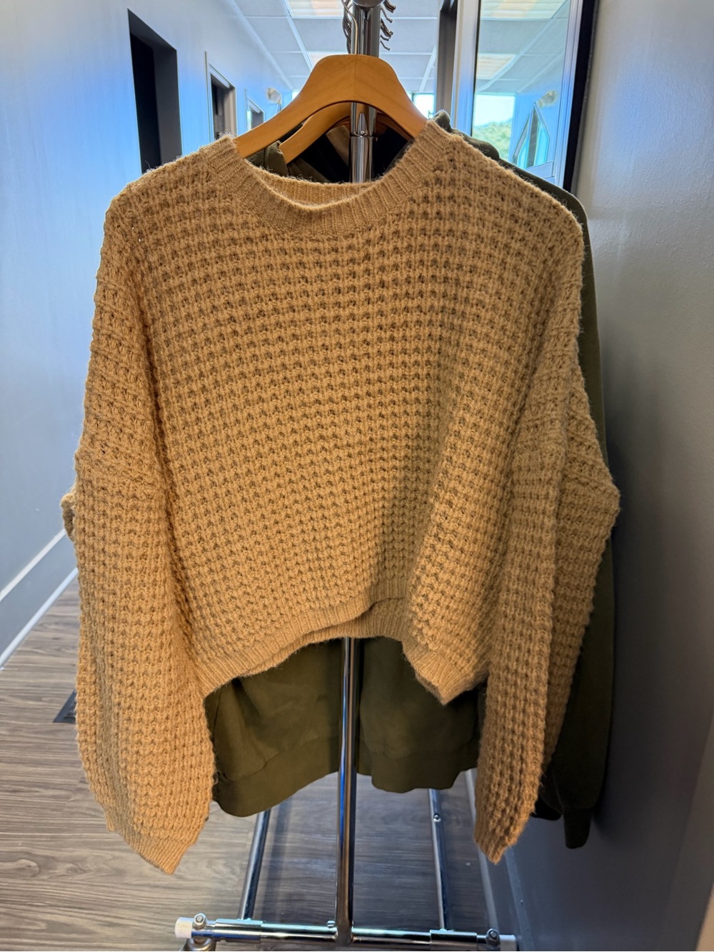 Princess Polly Cropped Waffle Knit Crewneck Sweater - Cream